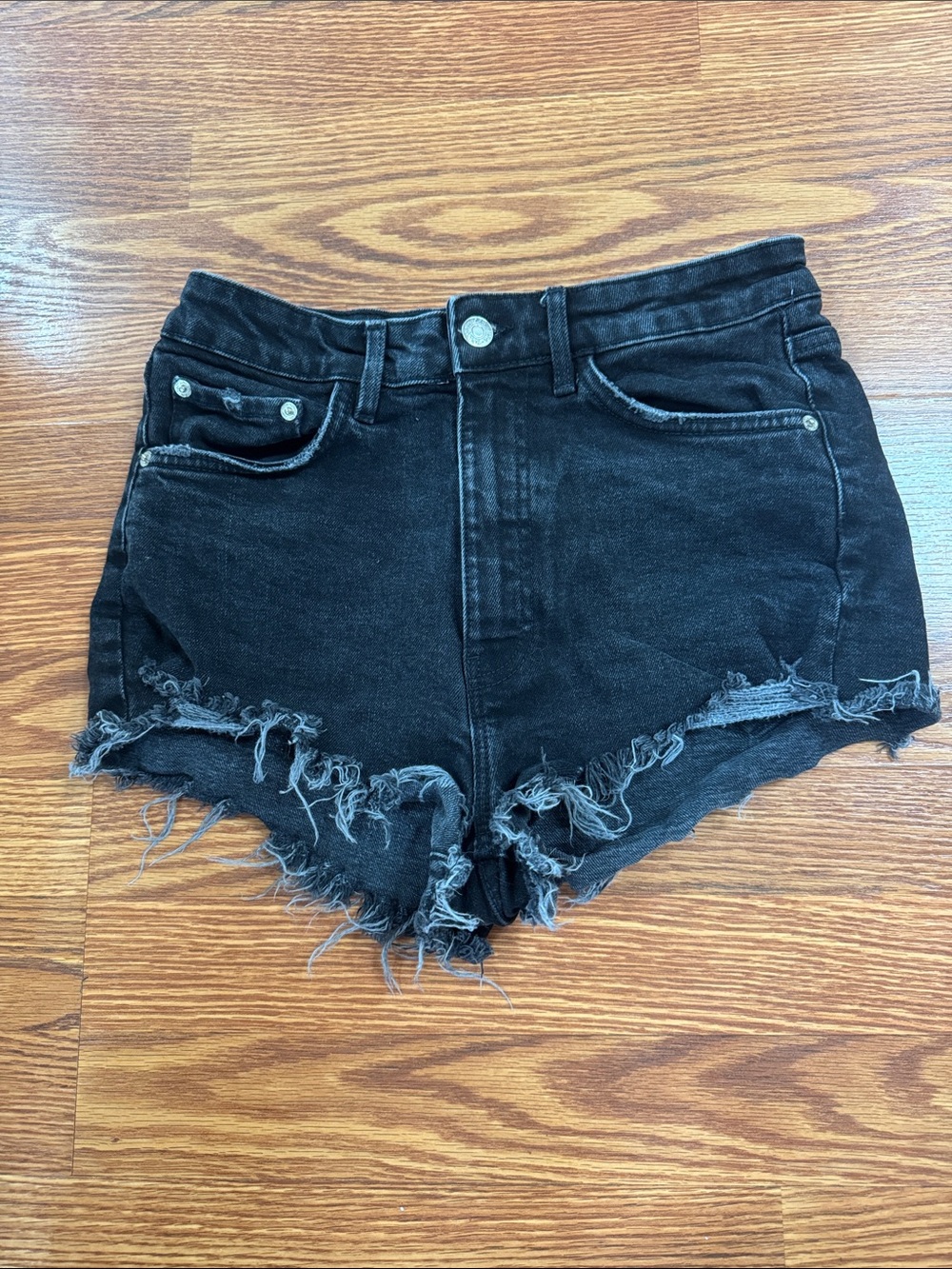 Zara High-Rise Distressed Black Denim Shorts